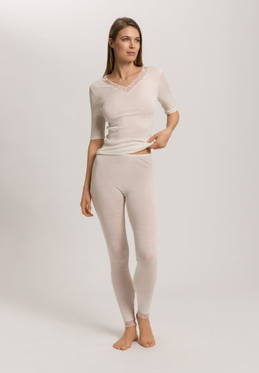 Woolen Lace Lace Trim Wool And Silk Leggings | Misty White 70833-2123